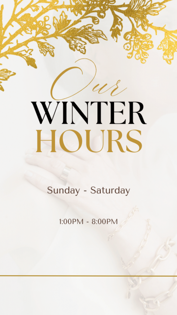 Winter hours of operation for The Historic Wayside Inn 1797, featuring a decorative gold leaf border.